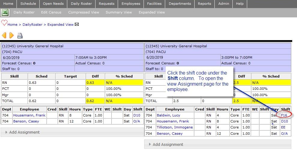 Example Daily Roster View